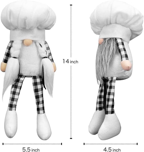 Ameter 2Pcs Plush Chef Gnomes, Buffalo Plaid Swedish Handmade Tomte Gnomes Rustic Farmhouse Gnomes Ornament Holiday Home Table Decor, White€¦