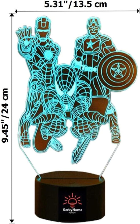 SERKYHOME 3D Illusion Night Lights for Kids with Remote Control 7 Colors Led Table Lamp (Marvel Heroes)