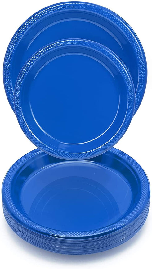 Exquisite 7 Inch. Dark Blue Plastic Dessert/Salad Plates - Solid Color Disposable Plates - 100 Count
