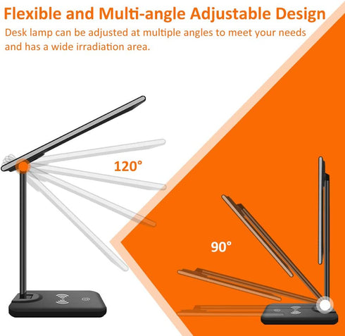GSBLUNIE LED Desk Lamp,Wireless Charging Desk lamp,USB Charging Port,3 Lighting Modes,6 Brightness Levels,Dimmable Eye-Caring Desk Light for Christmas Gift,Office,Home,Dormitory(Adapter Included)