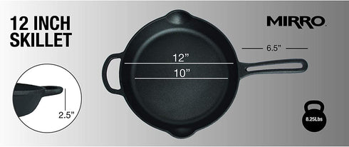 Mirro MIR-19052 10" Pre-Seasoned Ready to Use Round Cast Iron Skillet with Helper Handle, Black