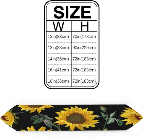 Seamless Pattern Sunflowers Table Runners Cotton Linen Rectangle Dresser Scarf for Family Dinners Office Kitchen Tables or Gatherings Indoor Outdoor Party Decor 16x72inch Black Background