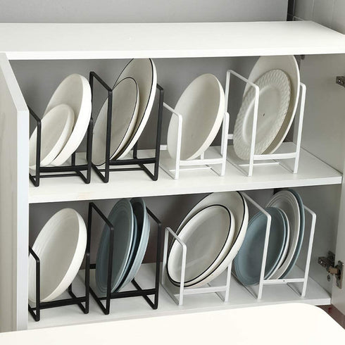2PCS Plate Holders Organizer, Metal Dish Storage Dying Display Rack for Cabinet, Counter and Cupboard - Black