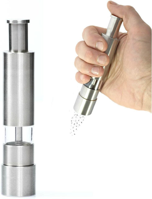 Grind Gourmet Original Pump & Grind Cooking Gadgets, Salt and Pepper Grinder Set or Singles, Buy 1, Buy 2 or More, Solid Stainless, Red or Black.