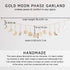 Moon Phase Wall Hanging Handmade Hammered Gold Metal 13 Moons 36" Garland, Boho Home Decor for Bedroom, Celestial Art Phases Bohemian Decoration Astrology Aesthetic for Above the Bed or Living Room