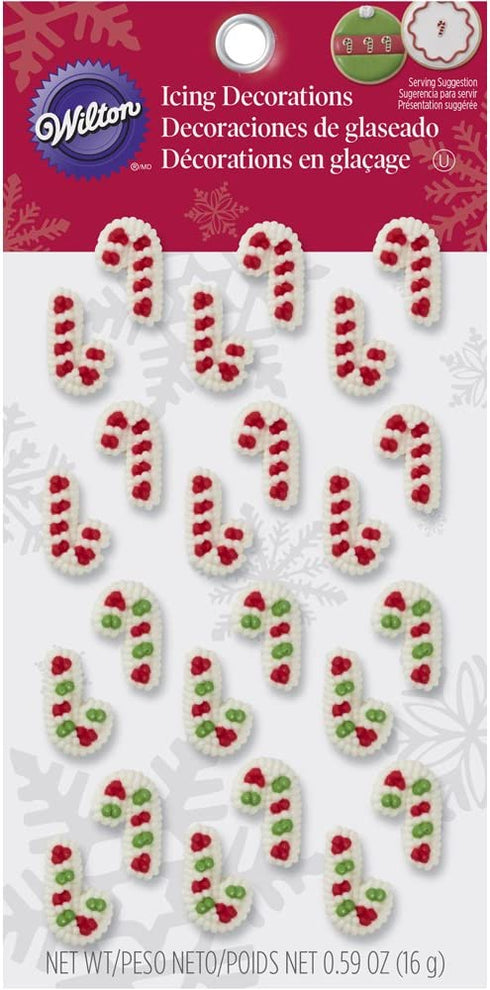 Wilton Mini Candy Cane Edible Cupcake Toppers, red, green