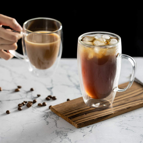 MEWAY 12oz/2 PACK Coffee Mugs,Clear Glass Double Wall Cup with handle for Coffee, Tea, Latte, Cappuccino (12 oz?2)