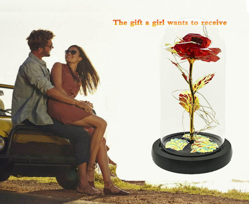 Jeekgsk Beauty and The Beast Rose Lasts Forever in A Glass Dome Artificial Colorful Roses Flower Gift for Mother's Day Valentine's Day Wedding Anniversary Girl's Birthday (Red)