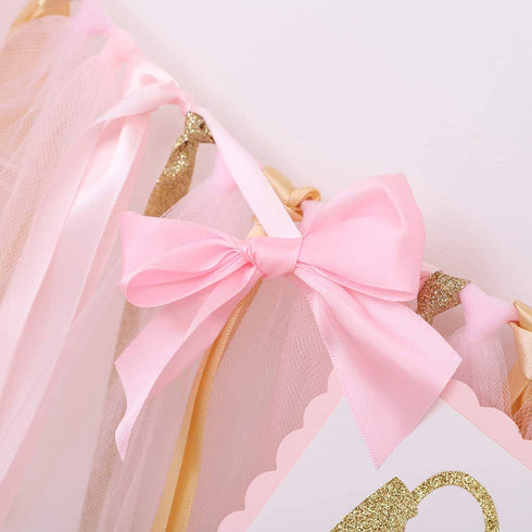 Highchair Banner 1st Birthday Girl - Tulle And Ribbon Banner For First Birthday, Cake Smash Photo Prop, Party Supplies . (Pink)