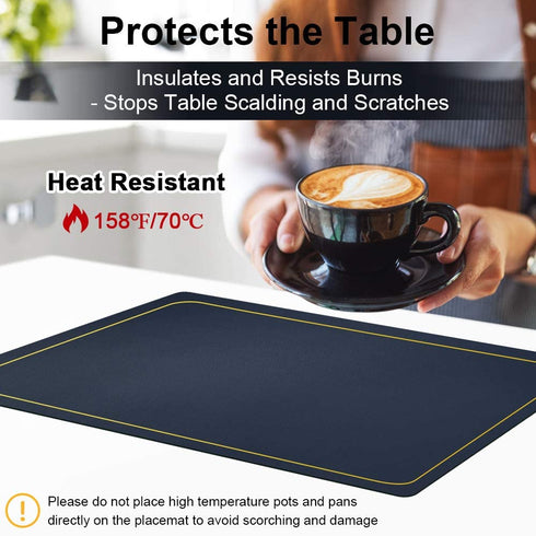 WEHVKEI Navy Blue Placemats for Dining Table Set of 6, Waterproof Wipeable PU Leather Place Mats Indoor, Washable Kitchen Table Mats for Easter Thanksgiving Christmas New Year Party Home Decor