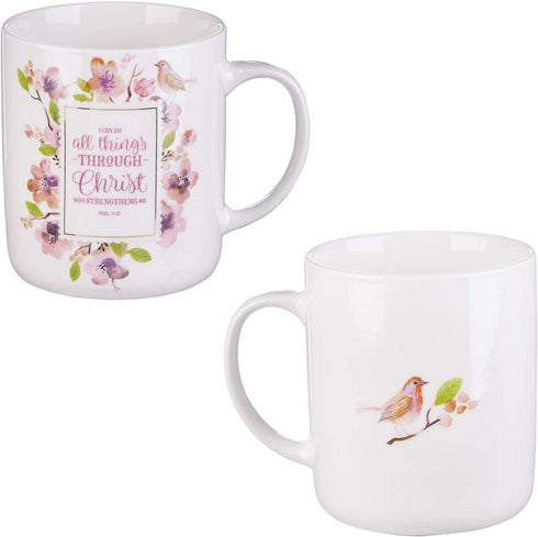 Christian Art Gifts Ceramic Coffee/Tea Mug Set for Women | Inspirational Watercolor Flowers Design Bible Verse Mug Set | Boxed Set/4 Coffee Cups