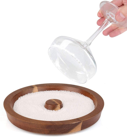 TMKEFFC Margarita Salt Rimmer Bar Cocktails Sugar Rimming, Acacia Wood Glass Rimmer for Wide Glasses up to 5.5 Inches