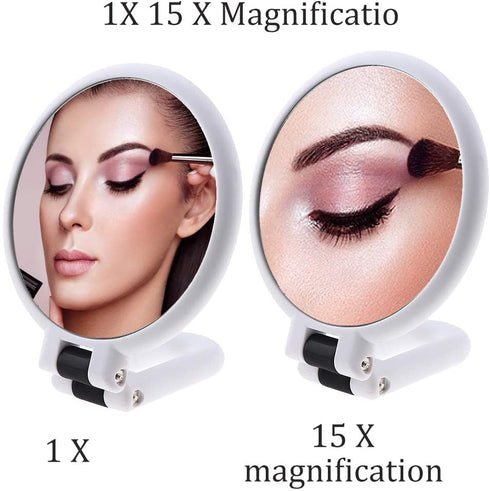 15x Magnifying Handheld Mirror ,Travel Folding Hand Held Mirror,Double Sided Pedestal Makeup Mirror with 1/15x Magnification
