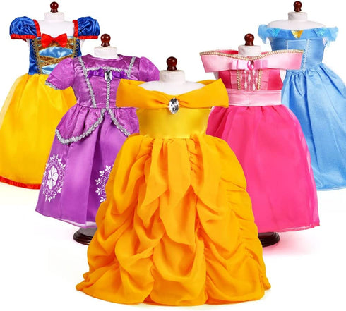 Dreamgirl World Collections 18-Inch Doll Clothes Princess Dress 5 Pc Pincess Dress Set Includes Cinderella, Belle, Snow White, Rapunzel and Aurora Fits 18" Dolls