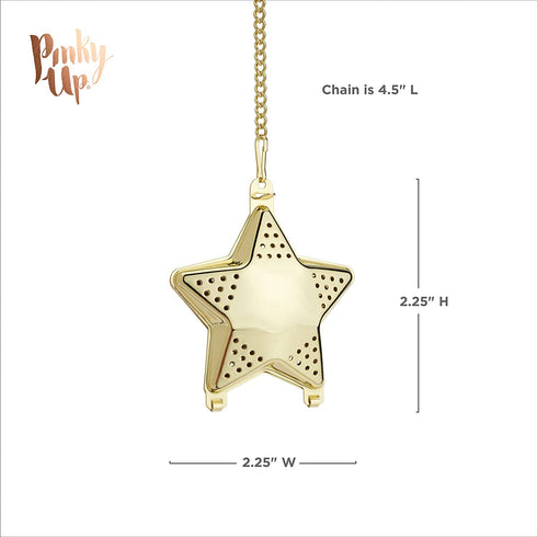 Pinky Up Star Shaped Tea Ball Loose Leaf Infuser with Chain Hook, Stainless Steel, Gold Finish