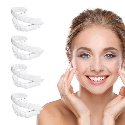 4 Pairs Veneers Snap in Teeth Teeth Comfort Fit Whitening Veneer Snap on Dentures with Woman & Man Party in Smile Beautiful Snapping Instants