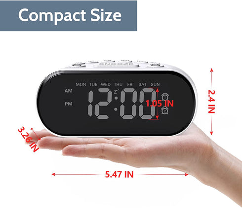 REACHER Digital Alarm Clock for Bedroom - 0-100% Dimmer, Dual Alarm, 2 USB Ports, Weekday/Weekend/7 Days, LED Display, 5 Natural Wake Up Sounds, Adjustable Volume, Snooze, Small Size, Outlet Powered