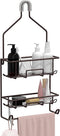 Shower Caddy Hanging over Shower Head Rust Roof Shower Organizer with 10 Hooks for Razor Shampoo Holder Bathroom Shower Rack Storage Shelf with Towel Bar Bronze