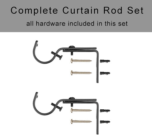 Curtain Rod for Window 30" to 90", 1" Single Curtain Rod Set with Brackets, Stainless Steel Curtain Rod, Decorative Window Curtain Rods for Kitchen Bedroom, Black