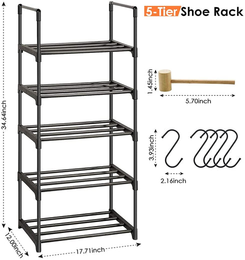 5 Tier Shoe Rack, Stackable Shoe Rack Organizer for 10 Pairs, Durable Space Saving Shoe Shelf, Sturdy Freestanding Shoe Shelf for Closet, Hallway, Entryway, Bedroom, Living Room (5 Tier)