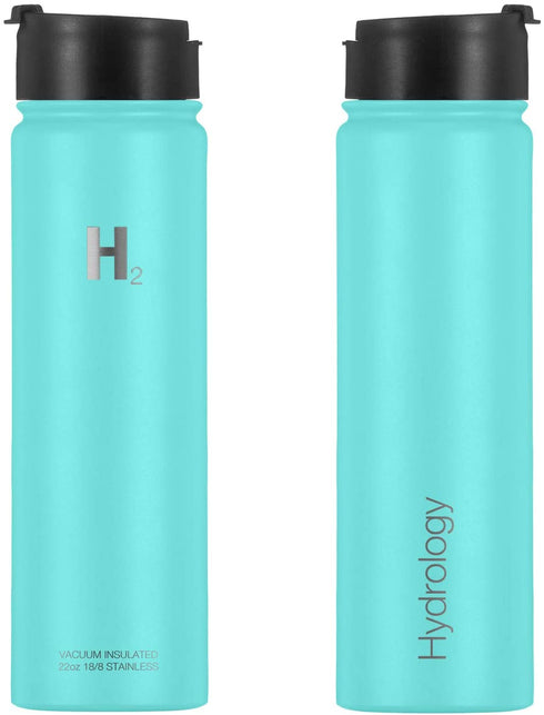 H2 Hydrology Adventure Water Bottle with 3 LIDS | Double Wall Vacuum Insulated Stainless Steel Wide Mouth | Sports Hot & Cold Leak Proof Sweat Free Thermos