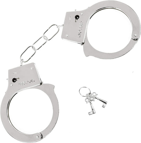 Skeleteen Metal Handcuffs with Keys - Toy Police Costume Prop Accessories Metal Chain Hand Cuffs with Safety Release and Key