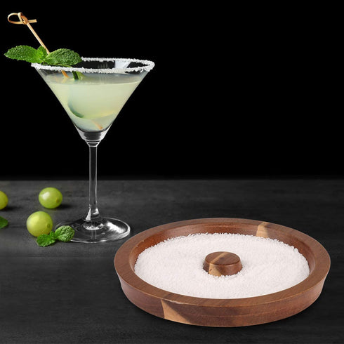 TMKEFFC Margarita Salt Rimmer Bar Cocktails Sugar Rimming, Acacia Wood Glass Rimmer for Wide Glasses up to 5.5 Inches