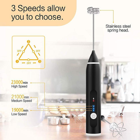 Milk Frother Handheld Frother Whisk, Electric Coffee Foam Maker Mini Blender USB Rechargeable Drink Mixer for Latte, Cappuccino, Hot Chocolate, Frappe, Matcha, Hot Chocolate
