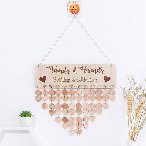 LIOOBO Wooden Birthday Reminder Calendar Plaque Sign Board Wall Hanging Family Decor Plaque (C)
