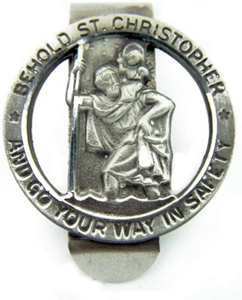 HIR Round Saint St Christopher Go Your Way in Saftey Proctection Visor Clip, 1 3/8 Inch (Dia) (Pewter)