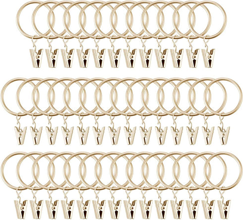 Fivebop 40 Pack Rings Curtain Clips Rustproof Metal Window Drapery Clip Vintage Heavy Duty Eyelet Curtain Rods Hangers Rings with Hooks, 1.25In Inner Diameter(Golden)