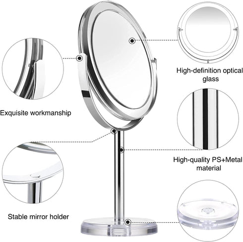 Makeup Mirrors Make-up Mirror Table Mirror with 1/10-fold Magnification, Double-Sided & 360 ° swiveling for Make-up, Shaving, Facial Care in The Living Room, Cosmetic Studio, Jewelry Store