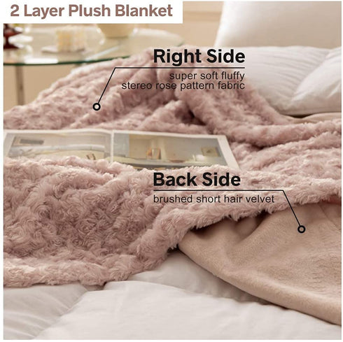 Simple&Opulence Plush Fluffy Throw Blanket Tridimensional Rose Pattern Soft Warm Microfiber Cozy Chic Shaggy Reversible Coverlet for Girls Home Décor Couch, 50"x 60", Pink