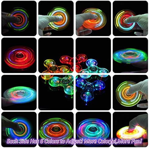 Fidget Spinner, Crystal Fidget Toy Led Light Rainbow Finger Toy Hand Fidget Spinner-Kids for ADHD Anxiety Stress Reducer(Pink)