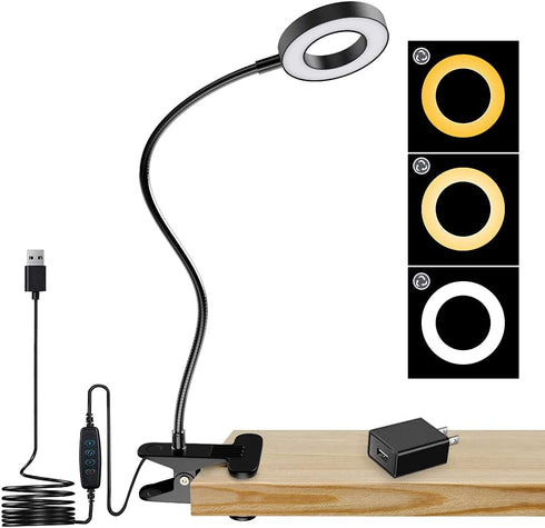 DLLT Dimmable Clip on Light, 48 LED USB Book Reading Light, Color Changeable Night Light Clip on for Desk, Bed Headboard, Makeup Mirror, Dorm Room, Computer, Piano Lighting, 15 Brightness (Black)