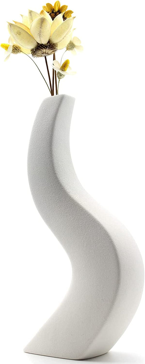 Serdic S Curve Tall Ceramic Vase 11inch Modern Decorative Flower Vase for Wedding, Gifts, Kitchen, Living Room or Flower Shop White