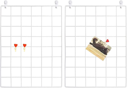GBYAN Wall Grid 2 Pack Wire Photo Grid Panels Black Memo Board Wall Organizer (White)