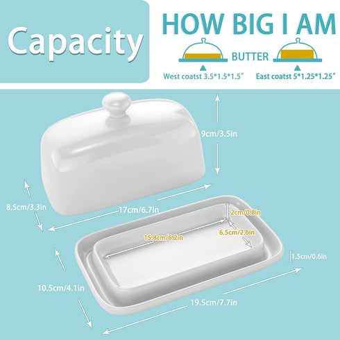 MEMNUN Butter Dish with Water, Ceramics Water Sealed French Butter Keeper with lid for Fresh Soft Butter (White)