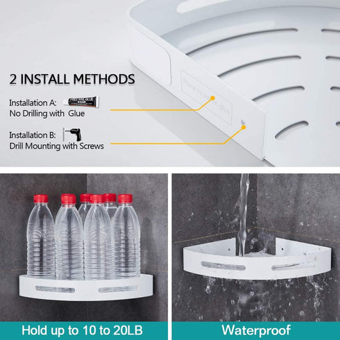 Gricol Shower Caddy Bathroom Corner Shelf with Hooks, Shampoo Holder Organizer, No Drilling Adhesive Basket Storage Wall Mounted Bathtub Organizer, 2 Pack
