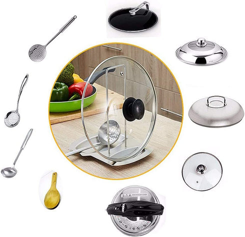 Lid and Spoon Rest,Stainless Steel Kitchen Utensils Holders Pan Pot Cover Lid Rack, Heat-resistant Home Appliance Stand Holder Organizer for Pots Pans Spoons