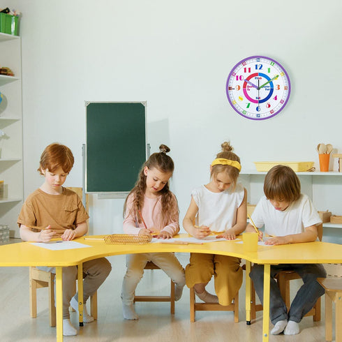 Telling Time Teaching Wall Clock, Silent Movement, Educational Wall Clock, Makes Kids Learning Time Faster and Fun. Its Perfect for Parents and Teachers, Decorate Kids Bedroom or Classroom,Purple