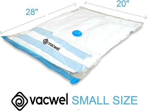 Vacwel Small Space Saver Vacuum Storage Bags for Clothes Storage. Vacuum Seal Bags for Clothing Storage, Linen Packing & Travel. Hand Pump + 8x Clothes Vacuum Storage Bags 28 x 20? (Small 8-Pack)
