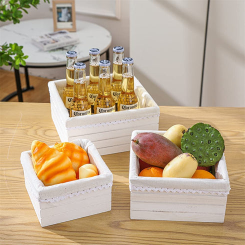 Quan Shuo Antique Square Nesting Box, Decorative Farmhouse Wooden Storage Box 3-Piece Set, White