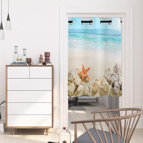 WARM TOUR Window Curtain Panel Coastal Beach Clear Water Printing Decor Durable Drapes for Bedroom Kitchen Living Room Seashell Starfish