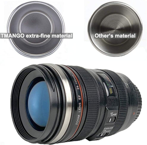 TMANGO Camera Lens Coffee Mug With Lid, Photo Coffee Cup, Stainless Steel Thermos Lens Mug Leak Proof For Photographer Lovers Present