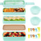 Bento Box Japanese Lunch Box Kit, HSYTEK Stackable Bento Boxes for Adult, Wheat Straw Bento Box with Utensils, Leakproof Lunch Container Kids Bento, Green Bento Box Microwave Safe -1000ml