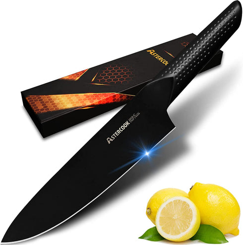 Chef Knife, 8 Inch Pro Kitchen Knife Dishwasher Safe, High Carbon German Stainless Steel Chef's Knives with Ergonomic Handle, Elegant Black, Best Gifts