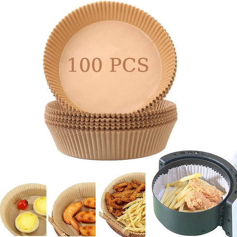 100 Pcs Air Fryer Disposable Paper Liner, 6.3 Inch Non-Stick Air Fryer Paper Liners, Baking Paper Food Grade Parchment, Oil-Proof Water-Proof Steamer Oil Paper for Roasting Microwave