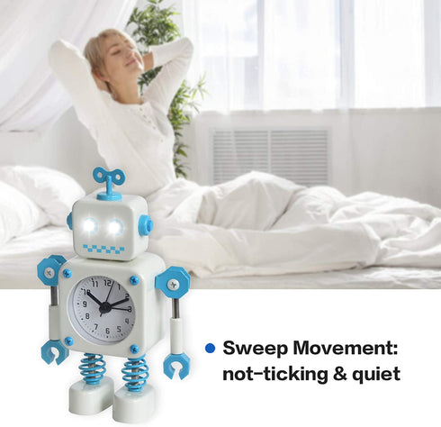 Diskary Robot Wake-up Alarm Clock Without Ticking Sound (White)