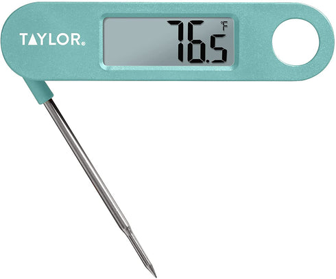 Taylor Precision Products Folding Stem Display Food Instant Read Digital Thermometer, 0.7 Inch LCD Readout, Teal